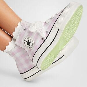 Converse All Star High Top Sneakers - Lilac Gingham with Lime Sole